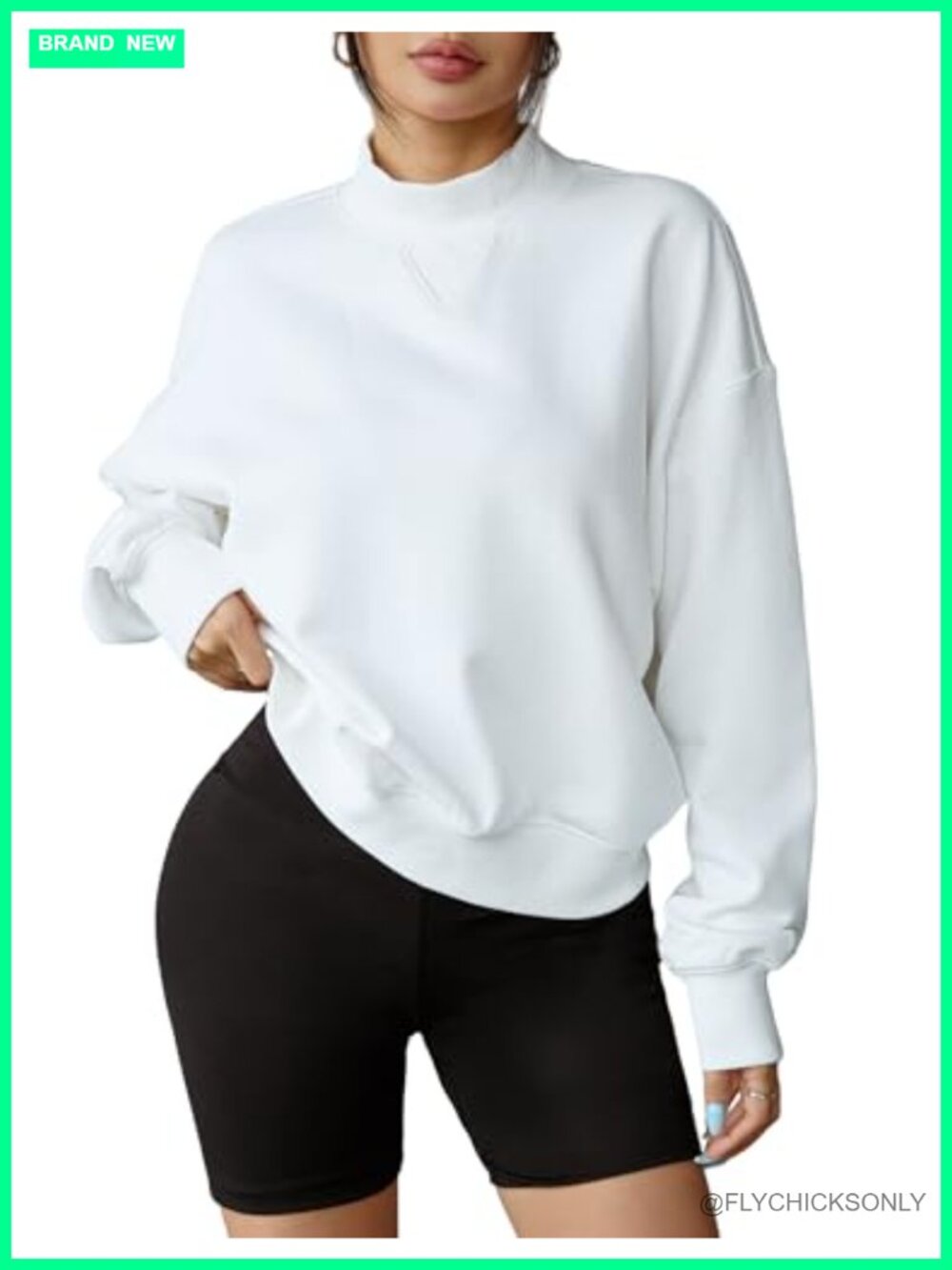 Womens Cropped Mock Neck Sweatshirt 85% Cotton Relaxed Fit Pullover Fall Top